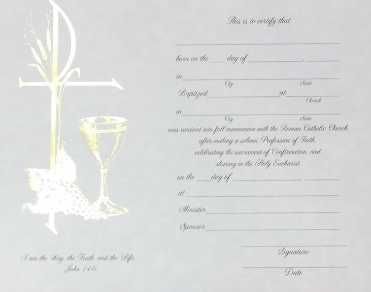 RCIA Adult Reception Cert